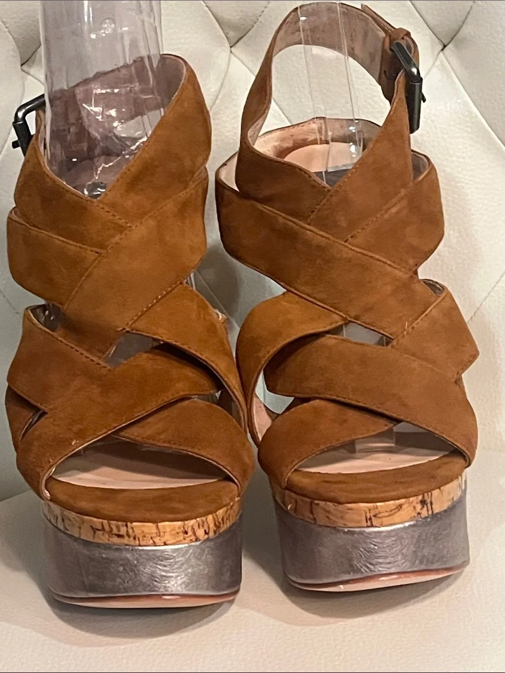 Dolce Vita Brown Suede Platform Sandals with Metallic Block Heel